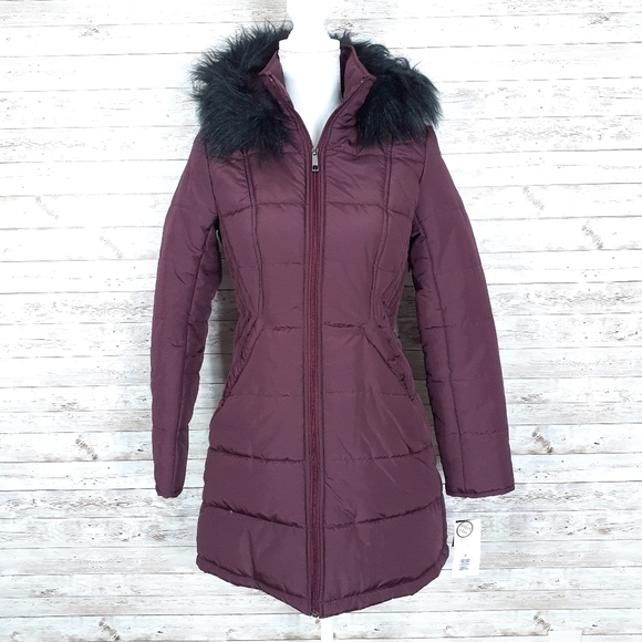 Maralyn & Me Puffer Coat S Faux Fur Trim R - Picture 1 of 7